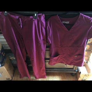 Burgundy Grey’s Anatomy Scrub Top and Bottom